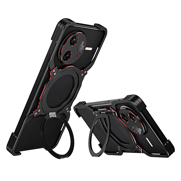 

For Redmi K80 Pro Mechanical Arm Borderless MagSafe Holder Metal Phone Case(Black Red)