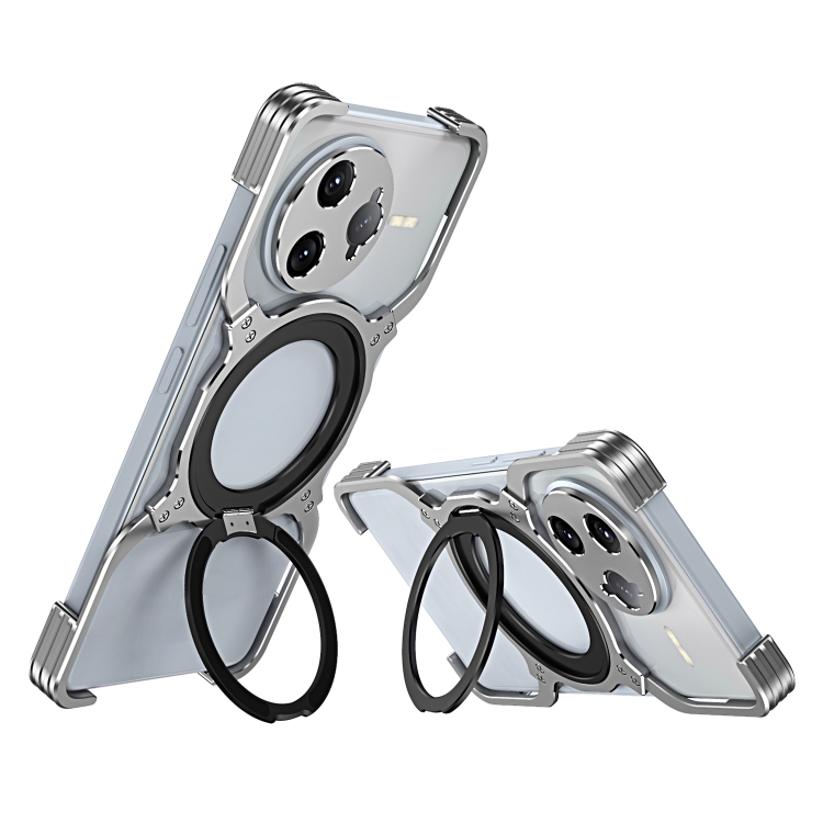 

For Redmi K80 Pro Mechanical Arm Borderless MagSafe Holder Metal Phone Case(Silver)