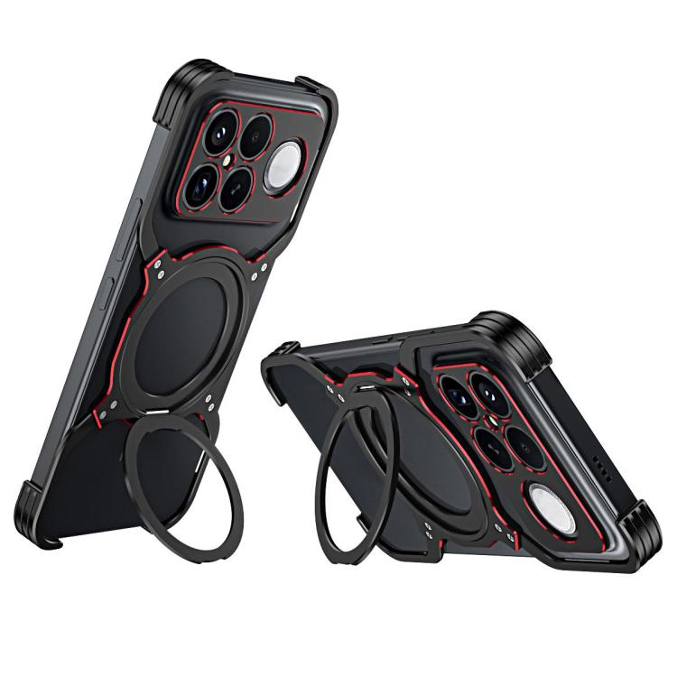 

For Redmi K90 Pro Max Mechanical Arm Borderless MagSafe Holder Metal Phone Case(Black Red)