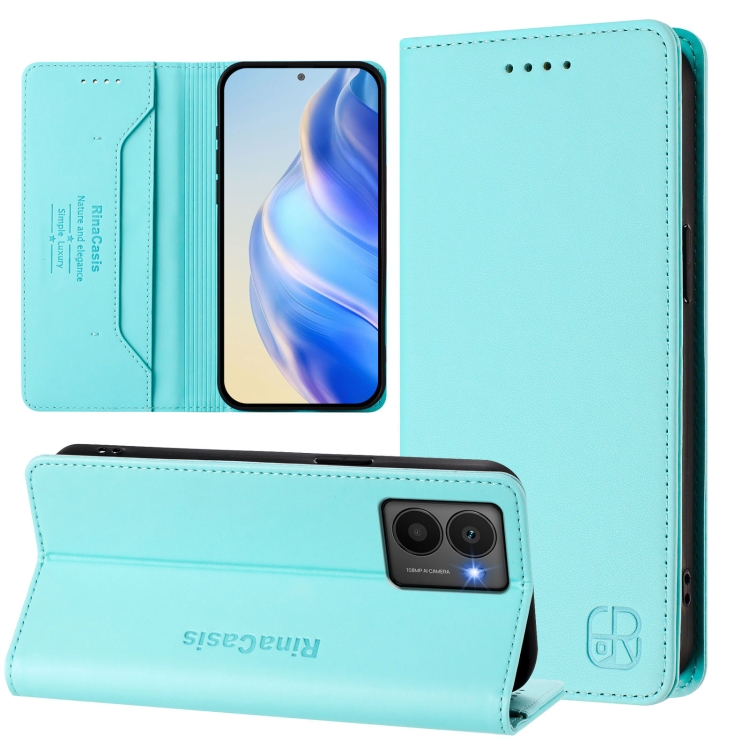 

For HMD Fuison RC01 Dual-Folded Magnetic Suction RFID Leather Phone Case(Mint Green)