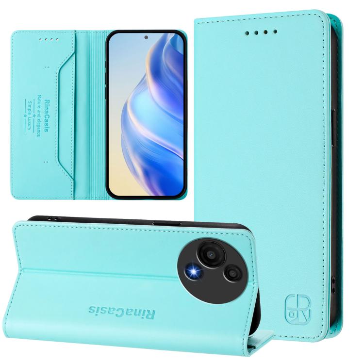 

For TCL 605 / 60 SE RC01 Dual-Folded Magnetic Suction RFID Leather Phone Case(Mint Green)