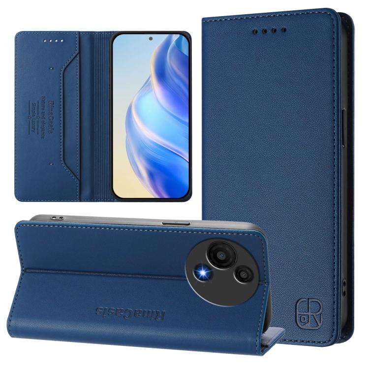 

For TCL 605 / 60 SE RC01 Dual-Folded Magnetic Suction RFID Leather Phone Case(Dark Blue)