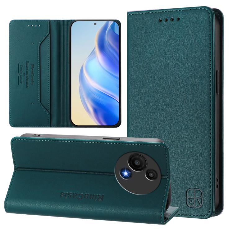 

For TCL 605 / 60 SE RC01 Dual-Folded Magnetic Suction RFID Leather Phone Case(Dark Green)
