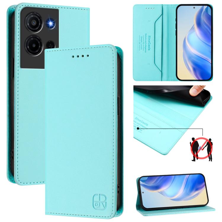 

For TCL K33 5G / K32 5G RC01 Dual-Folded Magnetic Suction RFID Leather Phone Case(Mint Green)