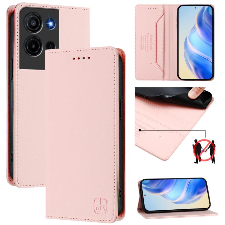 

For TCL K33 5G / K32 5G RC01 Dual-Folded Magnetic Suction RFID Leather Phone Case(Pink)