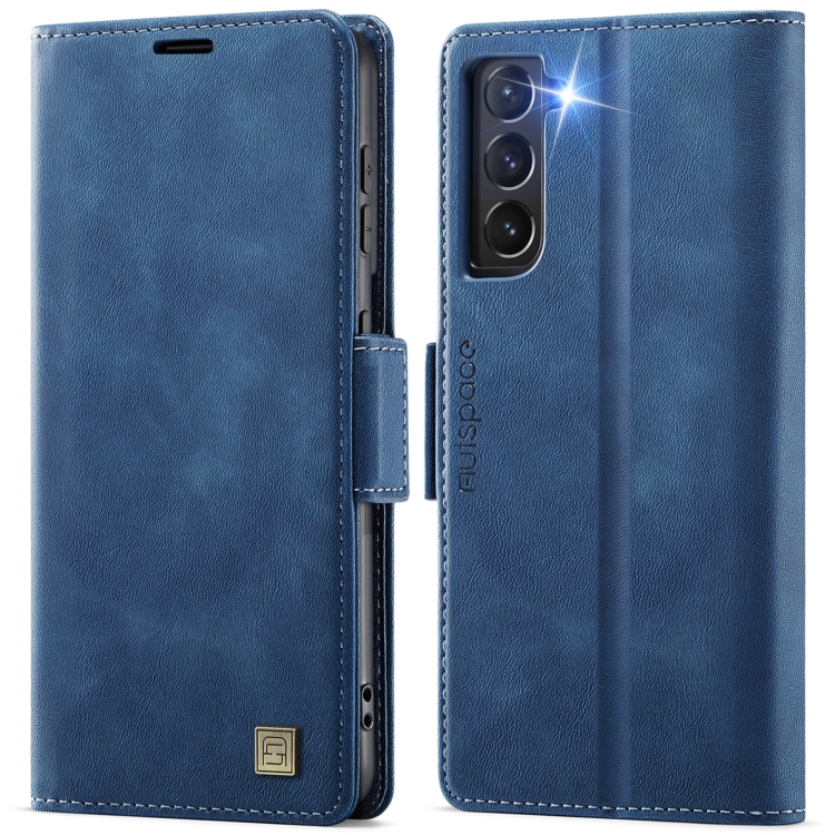 

For Samsung Galaxy S21 FE 5G AutSpace A11 Side Buckle MagSafe Magnetic RFID Phone Leather Case(Blue)
