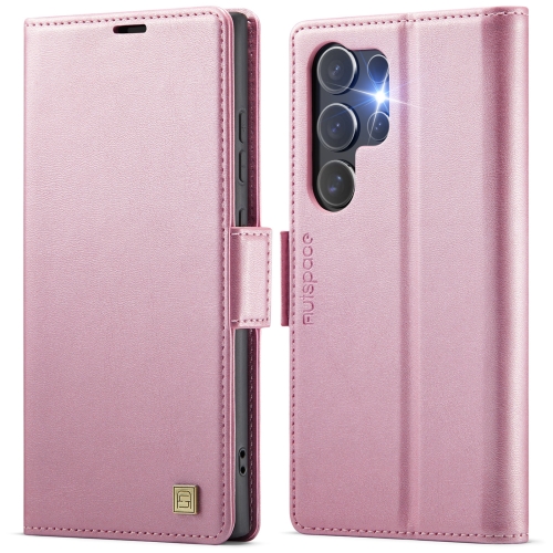 

For Samsung Galaxy S22 Ultra 5G AutSpace A11 Side Buckle MagSafe Magnetic RFID Phone Leather Case(Rose Gold)