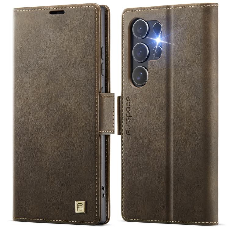 

For Samsung Galaxy S26 Ultra 5G AutSpace A11 Side Buckle MagSafe Magnetic RFID Phone Leather Case(Coffee)