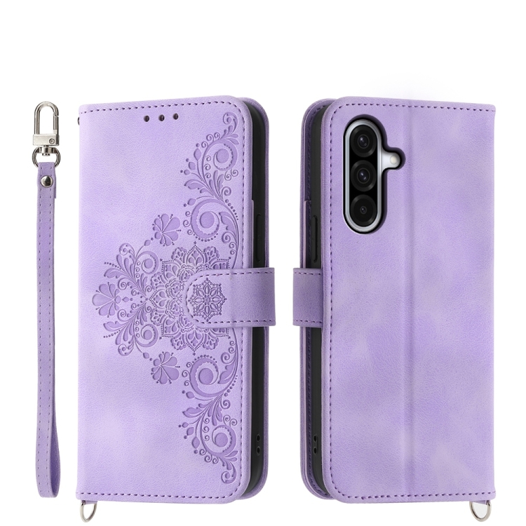 

For Samsung Galaxy A26 5G Skin Feel Flowers Embossed Wallet Leather Phone Case(Purple)