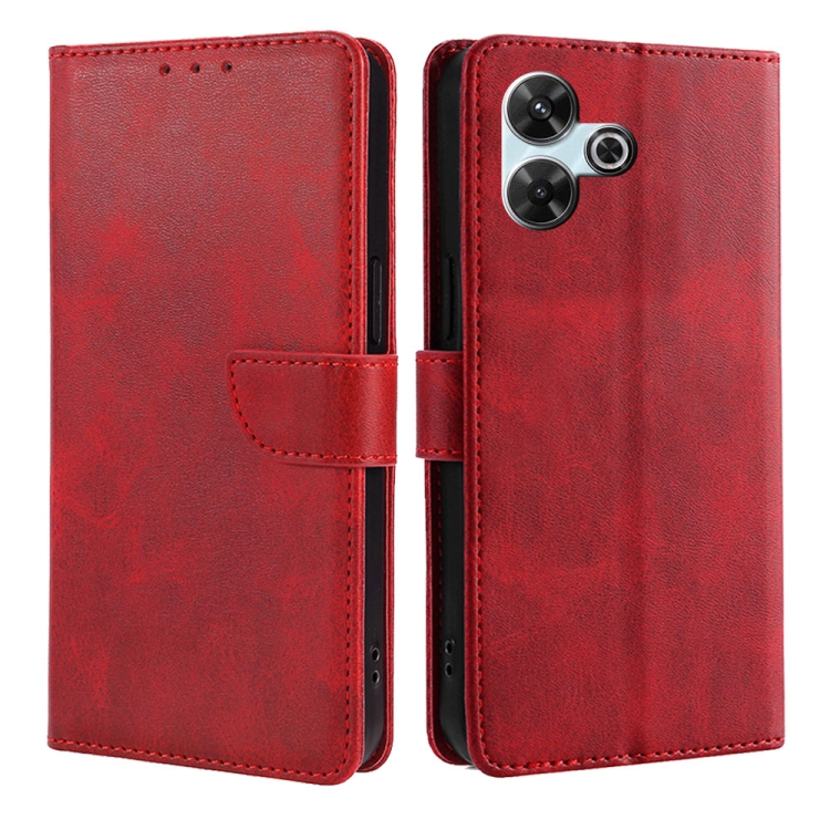 

For Redmi 13 4G Calf Texture Buckle Flip Leather Phone Case(Red)