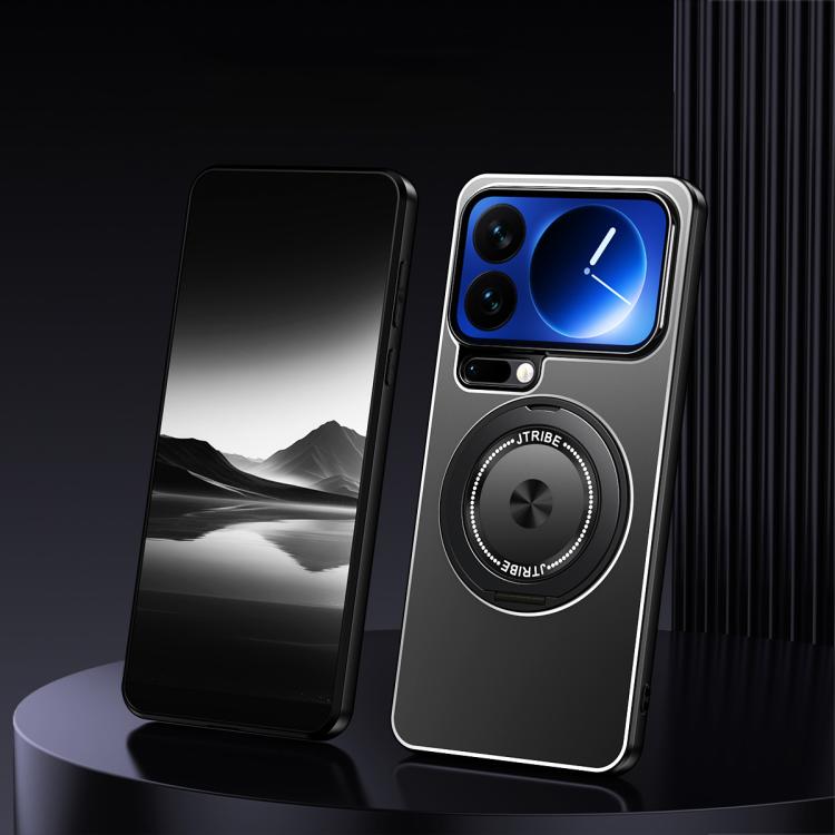 

For Xiaomi 17 Pro Max Rotating Holder Frosted Metal Phone Case(Black)