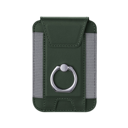 

Two Cards MagSafe Magnetic Leather Card Bag with Ring Holder(Dark Green)