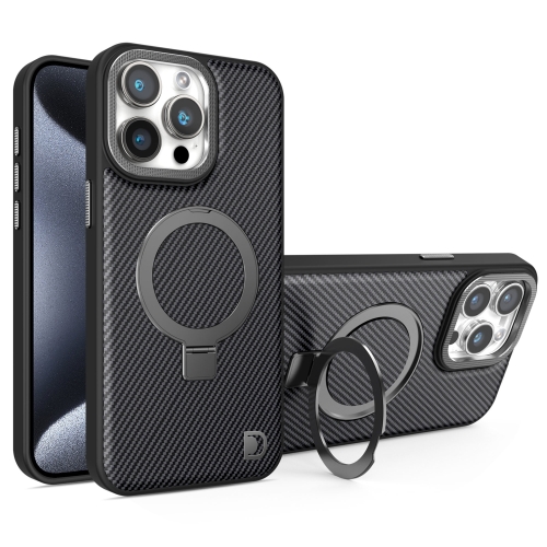 

For iPhone 15 Pro Carbon Fiber MagSafe Holder Phone Case(Black)