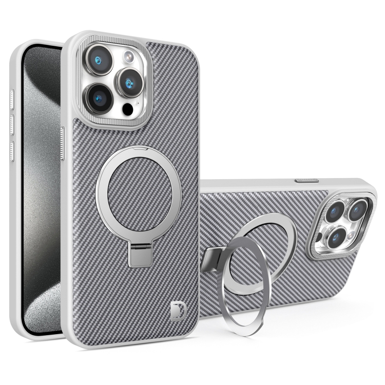 

For iPhone 15 Pro Carbon Fiber MagSafe Holder Phone Case(Grey)