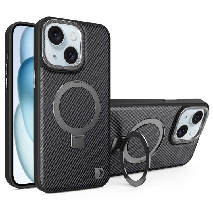 

For iPhone 15 Carbon Fiber MagSafe Holder Phone Case(Black)