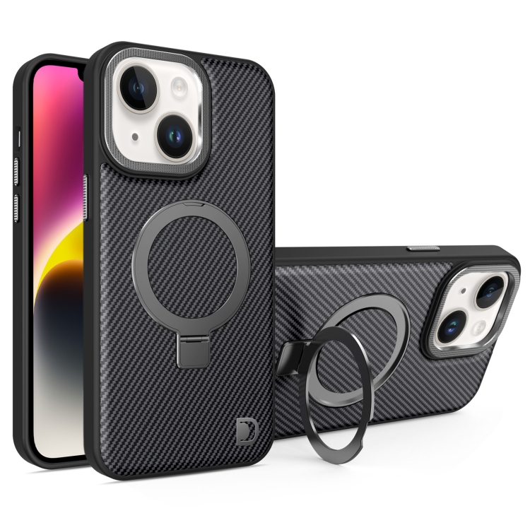 

For iPhone 14 Plus Carbon Fiber MagSafe Holder Phone Case(Black)