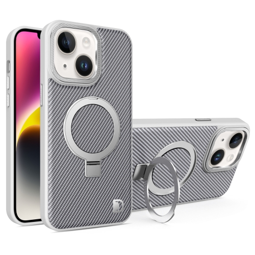 

For iPhone 14 Plus Carbon Fiber MagSafe Holder Phone Case(Grey)