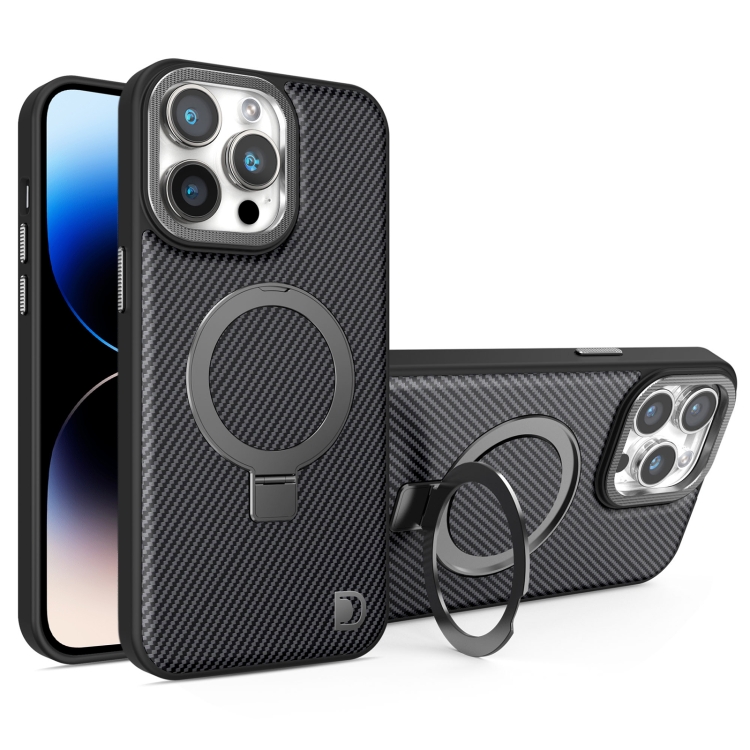 

For iPhone 14 Pro Carbon Fiber MagSafe Holder Phone Case(Black)