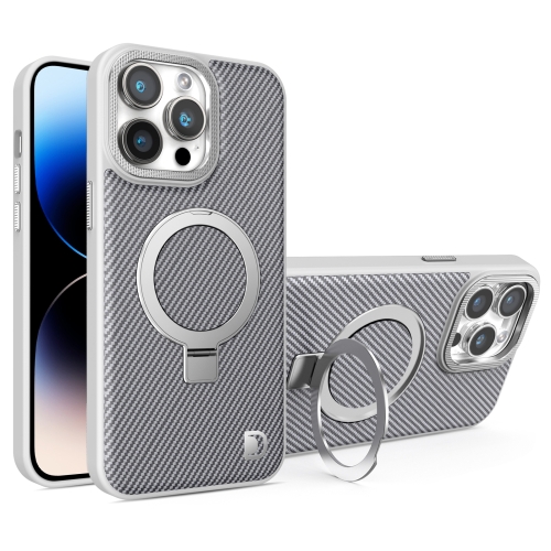 

For iPhone 14 Pro Carbon Fiber MagSafe Holder Phone Case(Grey)