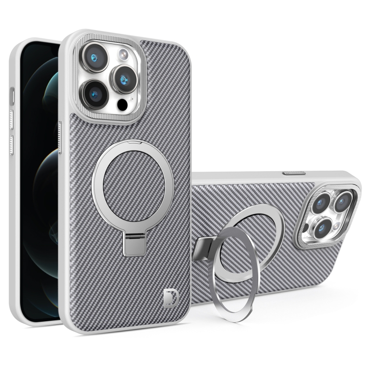 

For iPhone 12 Pro Max Carbon Fiber MagSafe Holder Phone Case(Grey)