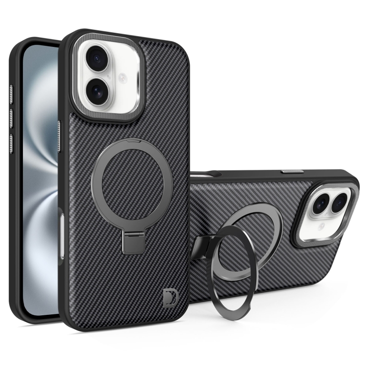 

For iPhone 16 Plus Carbon Fiber MagSafe Holder Phone Case(Black)