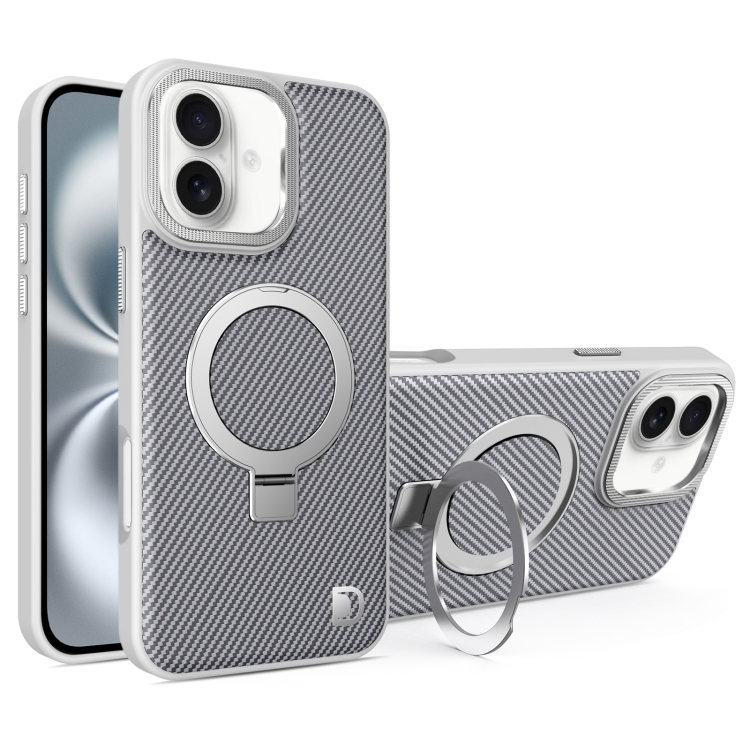 

For iPhone 16 Plus Carbon Fiber MagSafe Holder Phone Case(Grey)