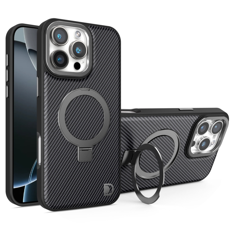 

For iPhone 16 Pro Carbon Fiber MagSafe Holder Phone Case(Black)