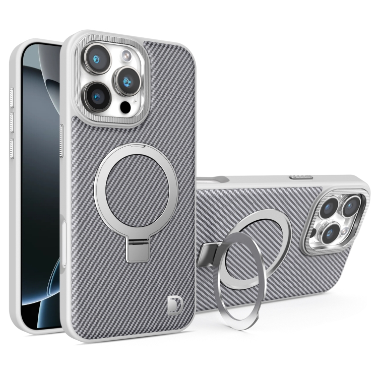 

For iPhone 16 Pro Carbon Fiber MagSafe Holder Phone Case(Grey)