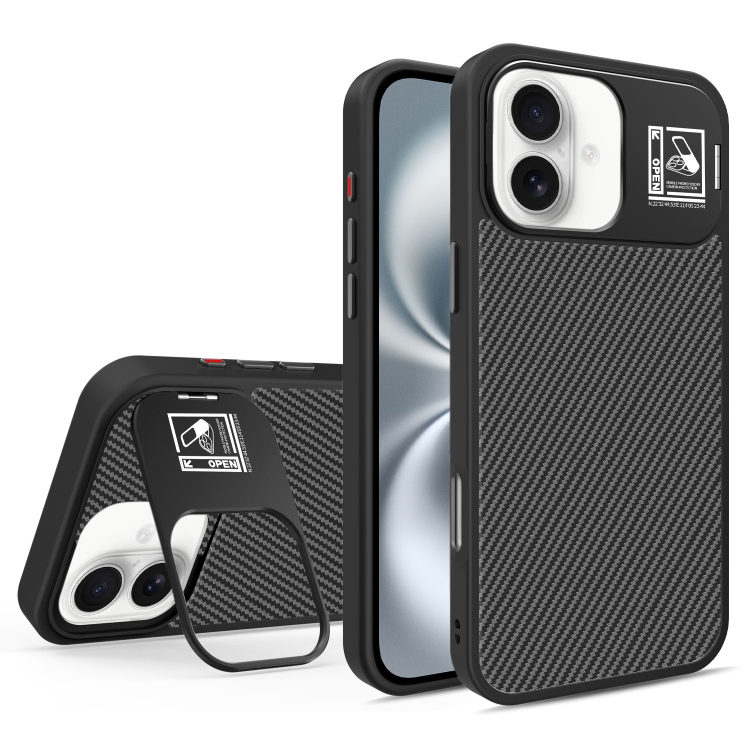 

For iPhone 16 Folding Holder Carbon Fiber MagSafe Phone Case(Black)