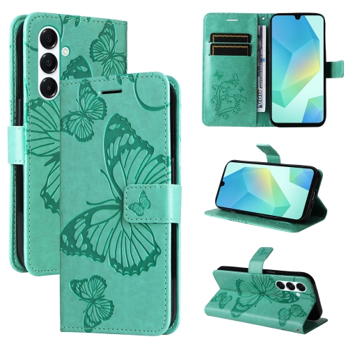 

For Samsung Galaxy A26 5G Global 3D Butterfly Embossed Pattern Flip Leather Phone Case(Green)