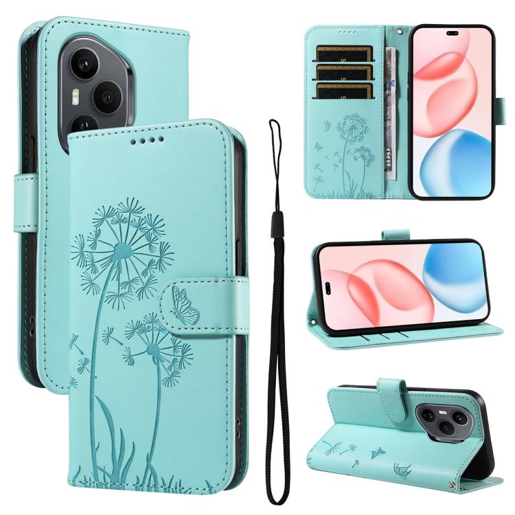 

For Honor 400 Pro Global 160.8mm Dandelion Embossed Pattern Flip Leather Phone Case(Green)