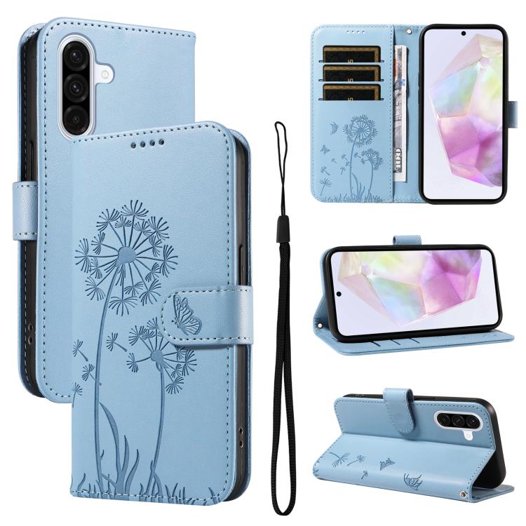 

For Samsung Galaxy A56 5G Dandelion Embossed Pattern Flip Leather Phone Case(Sky Blue)