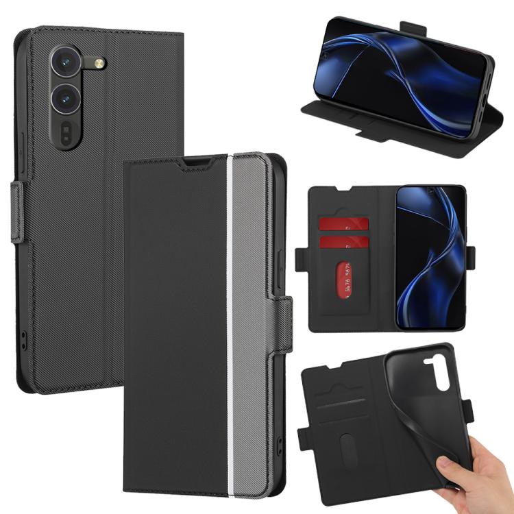 

For Fujitsu Arrows Alpha F-51F Twill Texture Side Button Leather Phone Case(Black)