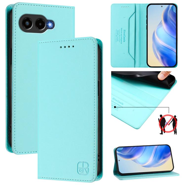

For T-Mobile REVVL 8 5G / T Phone 3 RC01 Dual-Folded Magnetic Suction RFID Leather Phone Case(Mint Green)