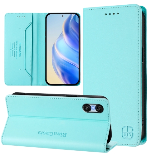 

For Sony Xperia 10 VI 2024 RC01 Dual-Folded Magnetic Suction RFID Leather Phone Case(Mint Green)