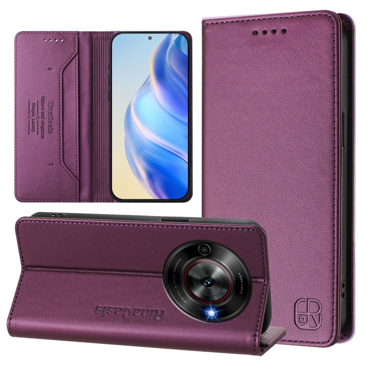 

For ZTE Blade A75 5G / Nubia Focus 5G RC01 Dual-Folded Magnetic Suction RFID Leather Phone Case(Violet)