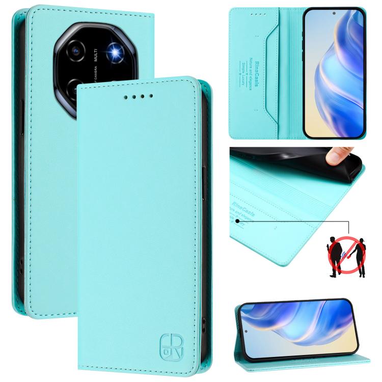 

For Blackview Shark 6 RC01 Dual-Folded Magnetic Suction RFID Leather Phone Case(Mint Green)