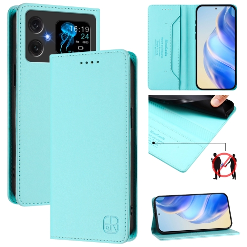 

For Cubot A20 RC01 Dual-Folded Magnetic Suction RFID Leather Phone Case(Mint Green)