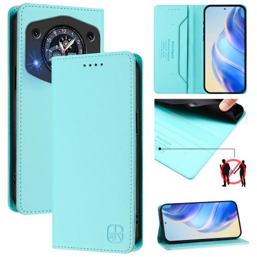 

For Cubot A30 RC01 Dual-Folded Magnetic Suction RFID Leather Phone Case(Mint Green)