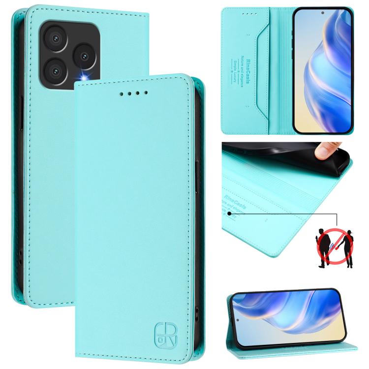 

For Cubot A40 RC01 Dual-Folded Magnetic Suction RFID Leather Phone Case(Mint Green)