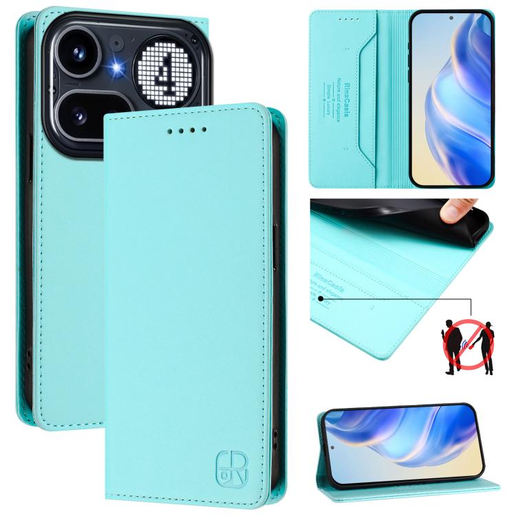 

For Nothing Phone 4a Pro RC01 Dual-Folded Magnetic Suction RFID Leather Phone Case(Mint Green)
