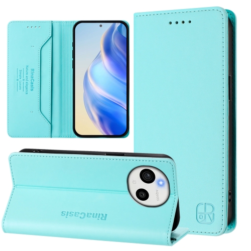 

For Sharp Aquos Sense9 Plus RC01 Dual-Folded Magnetic Suction RFID Leather Phone Case(Mint Green)