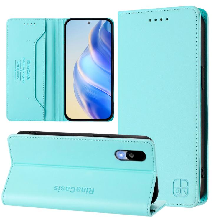 

For Sharp Basio Active3 RC01 Dual-Folded Magnetic Suction RFID Leather Phone Case(Mint Green)