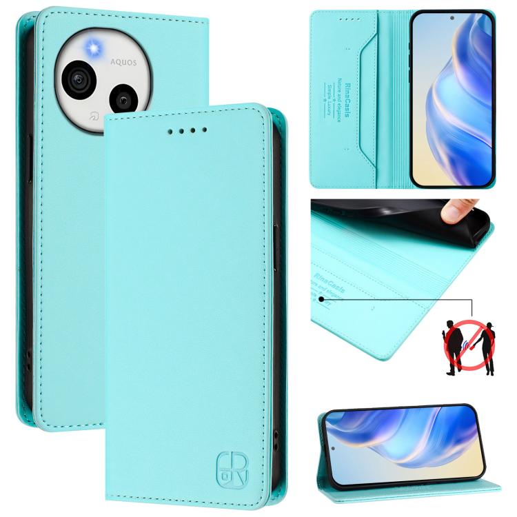 

For Sharp Aquos Sense10 RC01 Dual-Folded Magnetic Suction RFID Leather Phone Case(Mint Green)