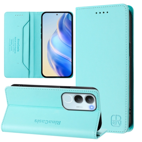 

For vivo Y19s 4G Global RC01 Dual-Folded Magnetic Suction RFID Leather Phone Case(Mint Green)