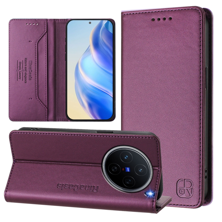 

For vivo X200 RC01 Dual-Folded Magnetic Suction RFID Leather Phone Case(Violet)