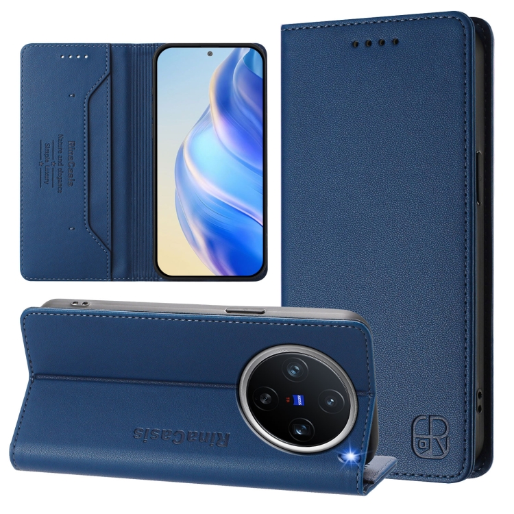 

For vivo X200 Pro mini RC01 Dual-Folded Magnetic Suction RFID Leather Phone Case(Dark Blue)