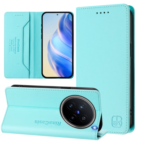 

For vivo X200 Pro RC01 Dual-Folded Magnetic Suction RFID Leather Phone Case(Mint Green)