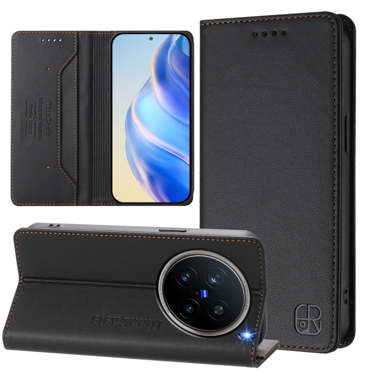 

For vivo X200 Pro RC01 Dual-Folded Magnetic Suction RFID Leather Phone Case(Black)