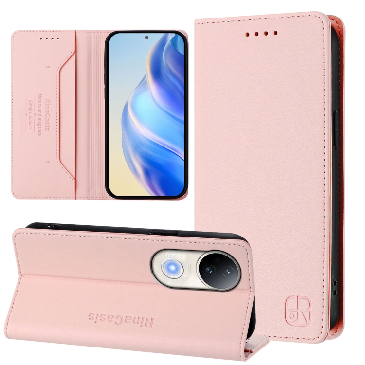 

For vivo S20 5G RC01 Dual-Folded Magnetic Suction RFID Leather Phone Case(Pink)